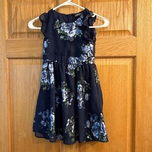 Girls Three Pink Hearts Sleeveless Dress Size 6X Navy Blue Floral w/ Ruffles